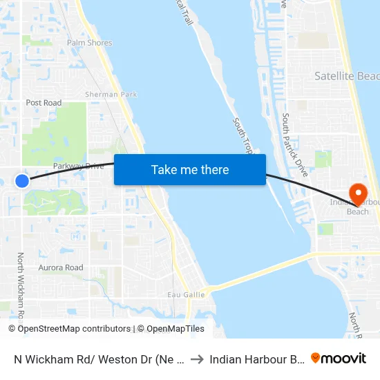 N Wickham Rd/ Weston Dr (Ne Corner) to Indian Harbour Beach map