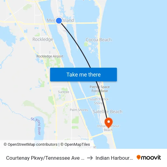 Courtenay Pkwy/Tennessee Ave (Se Corner) to Indian Harbour Beach map