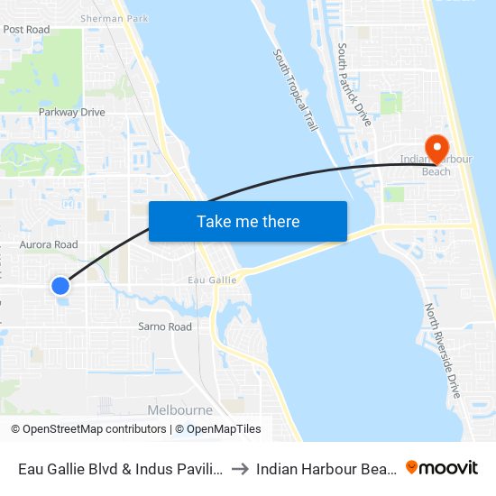 Eau Gallie Blvd & Indus Pavilion to Indian Harbour Beach map