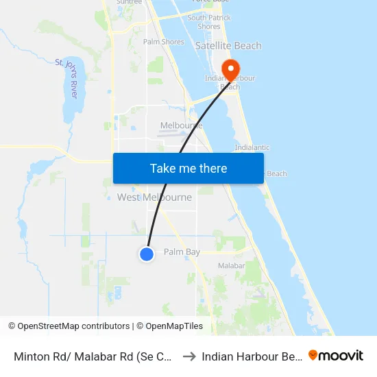Minton Rd/ Malabar Rd (Se Corner) to Indian Harbour Beach map