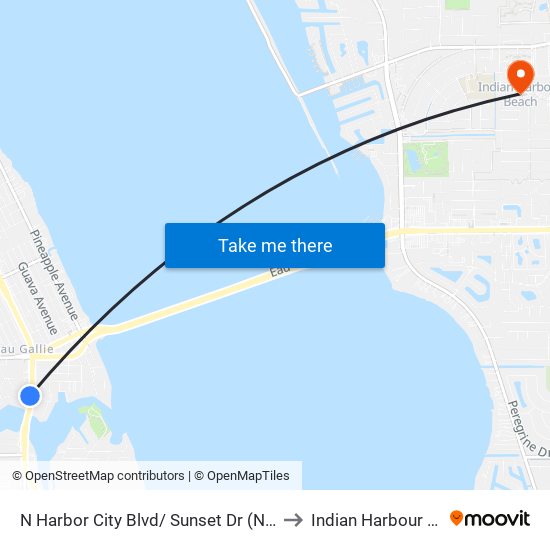 N Harbor City Blvd/ Sunset Dr (Nw Corner) to Indian Harbour Beach map