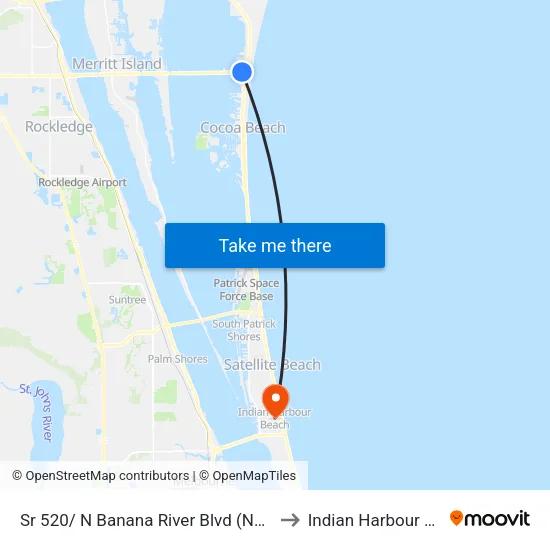 Sr 520/ N Banana River Blvd (Nw Corner) to Indian Harbour Beach map