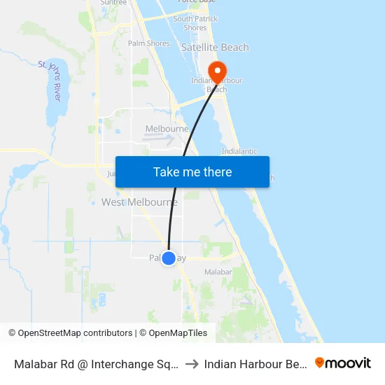Malabar Rd @ Interchange Square to Indian Harbour Beach map