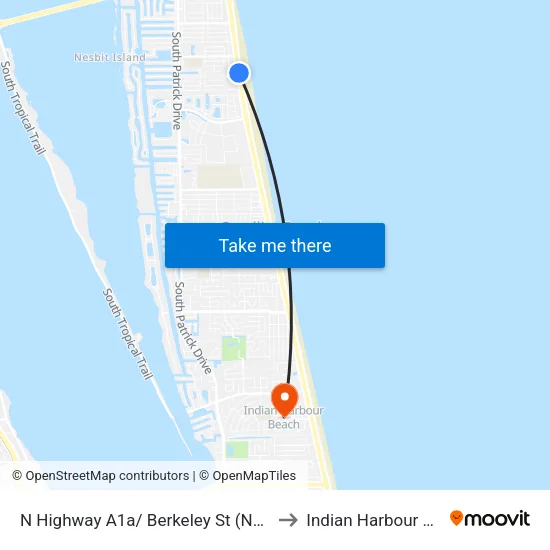 N Highway A1a/ Berkeley St (Ne Corner) to Indian Harbour Beach map