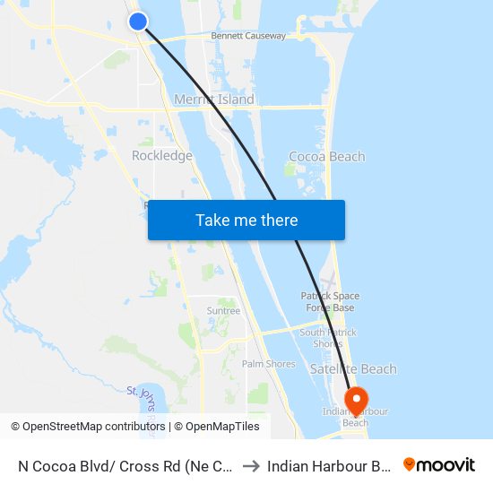 N Cocoa Blvd/ Cross Rd (Ne Corner) to Indian Harbour Beach map