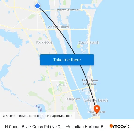 N Cocoa Blvd/ Cross Rd (Ne Corner) to Indian Harbour Beach map