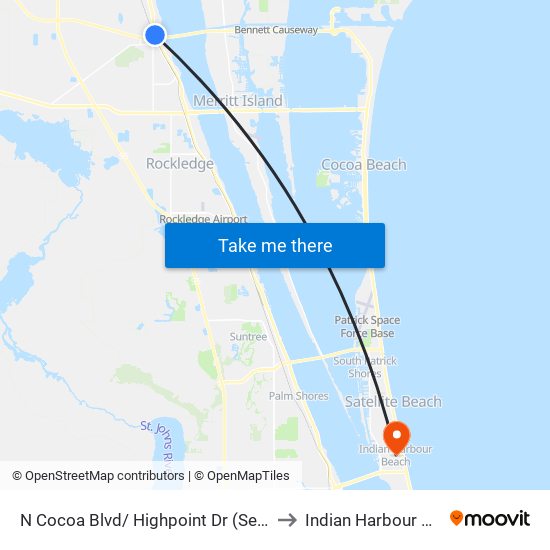 N Cocoa Blvd/ Highpoint Dr (Se Corner) to Indian Harbour Beach map