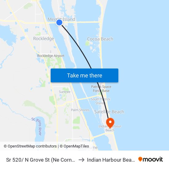 Sr 520/ N Grove St (Ne Corner) to Indian Harbour Beach map