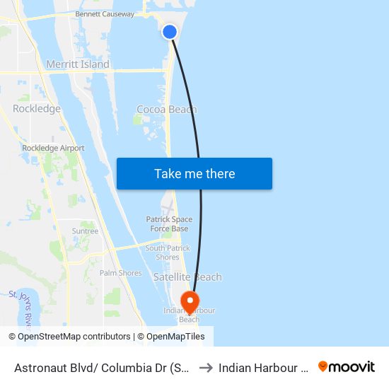 Astronaut Blvd/ Columbia Dr (Sw Corner) to Indian Harbour Beach map