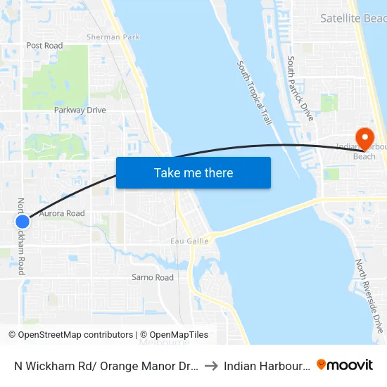 N Wickham Rd/ Orange Manor Dr (Nw Corner) to Indian Harbour Beach map
