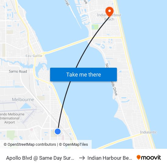 Apollo Blvd @ Same Day Surgery to Indian Harbour Beach map