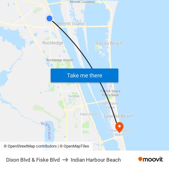 Dixon Blvd & Fiske Blvd to Indian Harbour Beach map