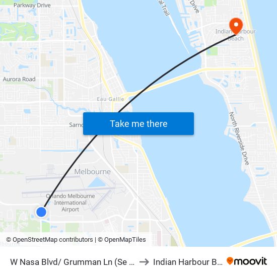 W Nasa Blvd/ Grumman Ln (Se Corner) to Indian Harbour Beach map