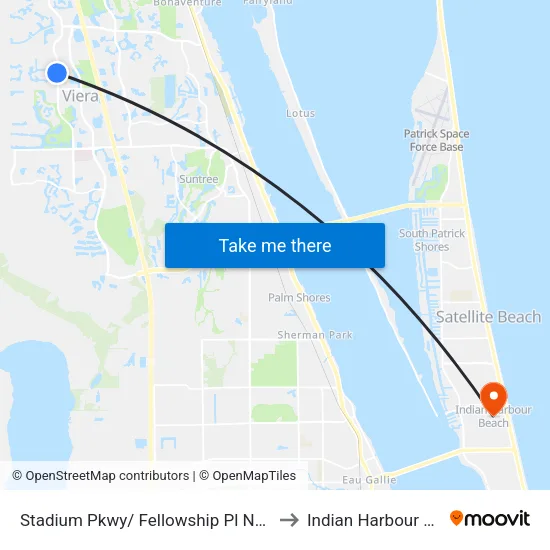 Stadium Pkwy/ Fellowship Pl NW Corner to Indian Harbour Beach map
