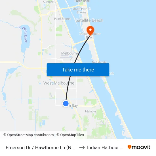 Emerson Dr / Hawthorne Ln (Nw Corner) to Indian Harbour Beach map