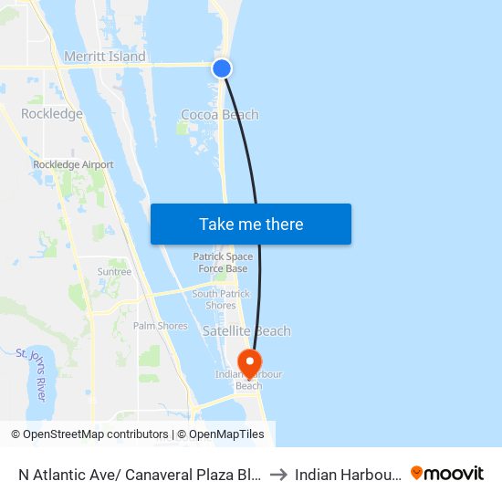 N Atlantic Ave/ Canaveral Plaza Blvd (Sw Corner) to Indian Harbour Beach map