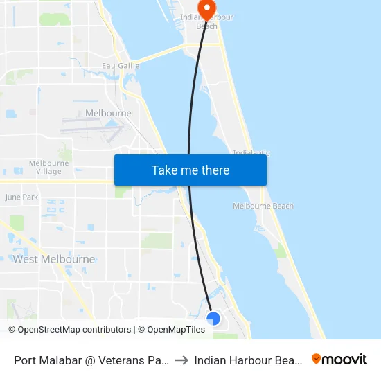 Port Malabar @ Veterans Park to Indian Harbour Beach map