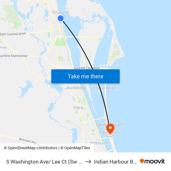 S Washington Ave/ Lee Ct (Sw Corner) to Indian Harbour Beach map