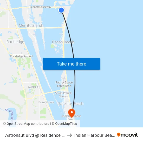 Astronaut Blvd @ Residence Inn to Indian Harbour Beach map