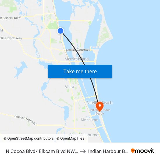 N Cocoa Blvd/ Elkcam Blvd NW Corner to Indian Harbour Beach map