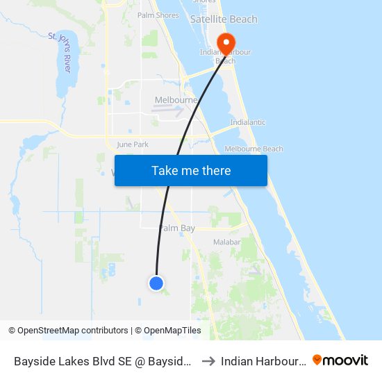 Bayside Lakes Blvd SE @ Bayside Lakes Plaza to Indian Harbour Beach map