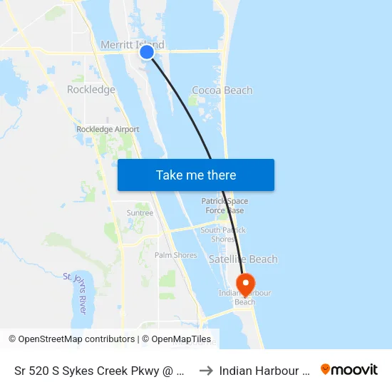 Sr 520 S Sykes Creek Pkwy @ Walgreens to Indian Harbour Beach map