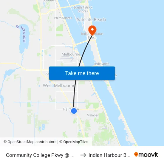 Community College Pkwy @ Motel 6 to Indian Harbour Beach map