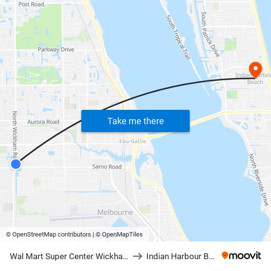 Wal Mart Super Center  Wickham Rd. to Indian Harbour Beach map