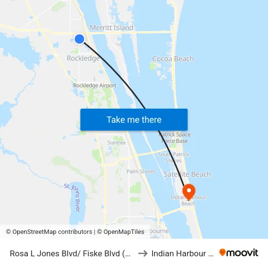 Rosa L Jones Blvd/ Fiske Blvd (Ne Corner) to Indian Harbour Beach map
