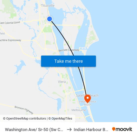 Washington Ave/ Sr-50 (Sw Corner) to Indian Harbour Beach map