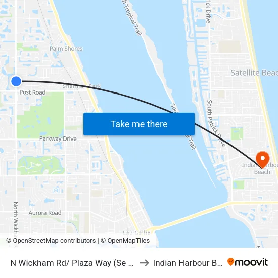 N Wickham Rd/ Plaza Way (Se Corner) to Indian Harbour Beach map
