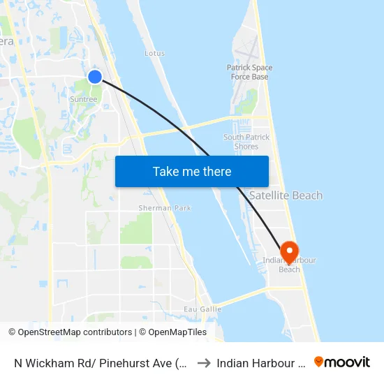 N Wickham Rd/ Pinehurst Ave (Se Corner) to Indian Harbour Beach map