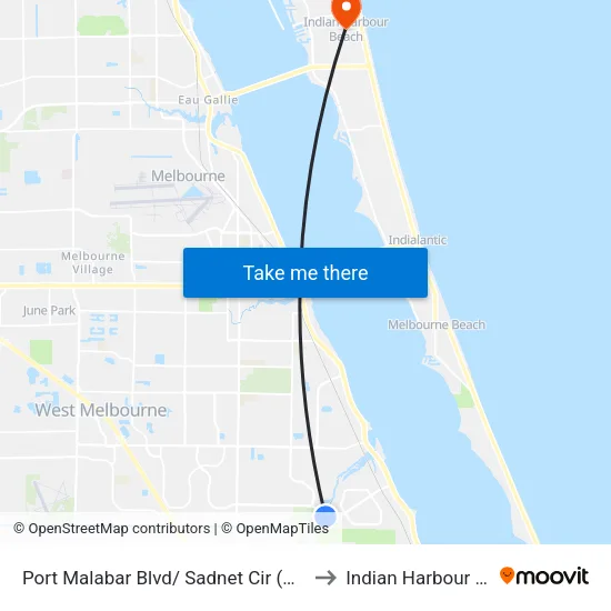 Port Malabar Blvd/ Sadnet Cir (Nw Corner) to Indian Harbour Beach map
