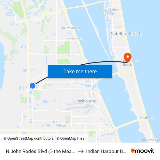 N John Rodes Blvd @ the Meadows to Indian Harbour Beach map