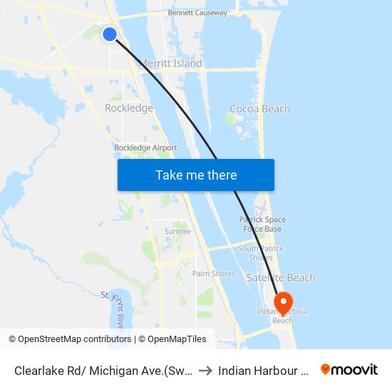 Clearlake Rd/ Michigan Ave.(Sw Corner) to Indian Harbour Beach map