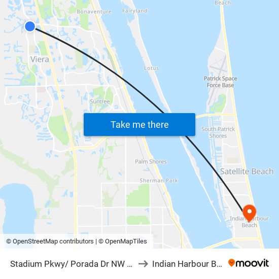 Stadium Pkwy/ Porada Dr NW Corner to Indian Harbour Beach map