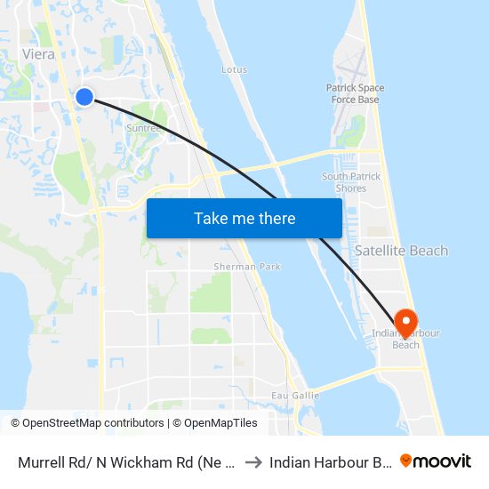 Murrell Rd/ N Wickham Rd (Ne Corner) to Indian Harbour Beach map