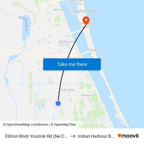 Eldron Blvd/ Koutnik Rd (Ne Corner) to Indian Harbour Beach map