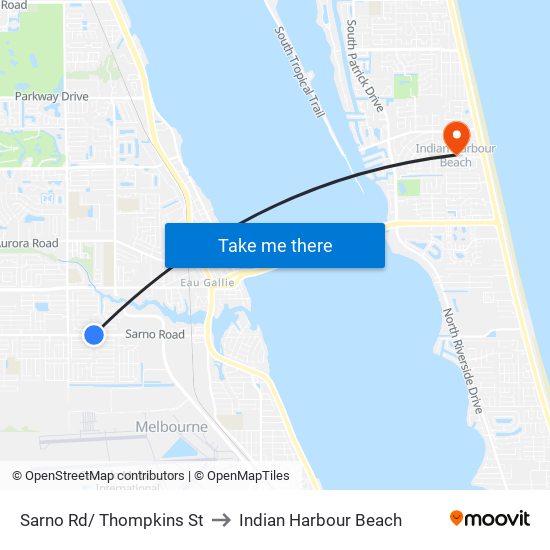 Sarno Rd/ Thompkins St to Indian Harbour Beach map