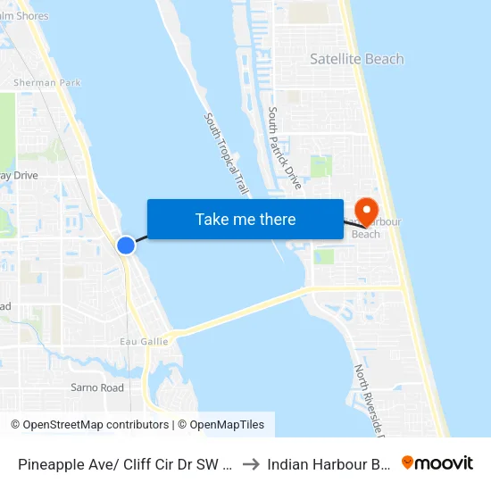 Pineapple Ave/ Cliff Cir Dr SW Corner to Indian Harbour Beach map