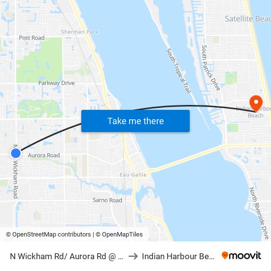 N Wickham Rd/ Aurora Rd @ Cvs to Indian Harbour Beach map