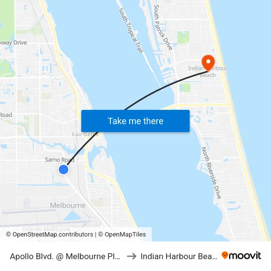 Apollo Blvd. @ Melbourne Plaza to Indian Harbour Beach map