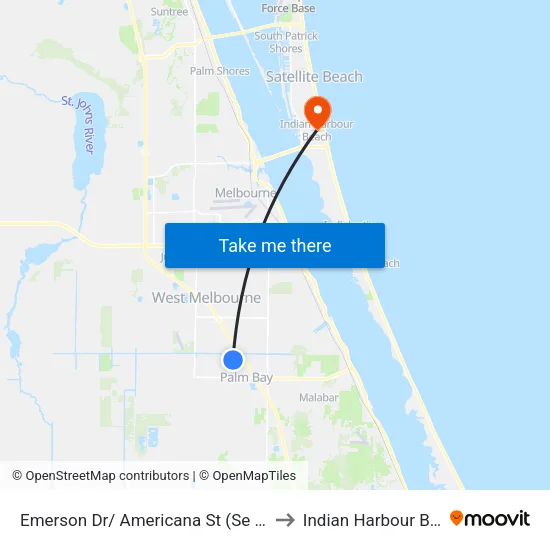 Emerson Dr/ Americana St (Se Corner) to Indian Harbour Beach map