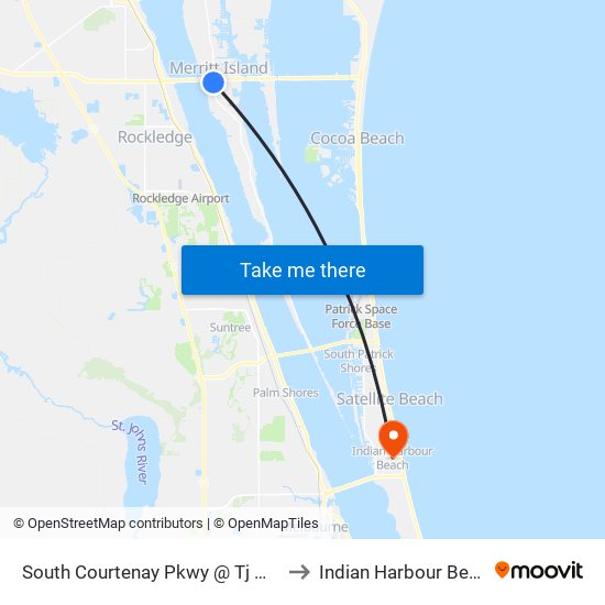 South Courtenay Pkwy @ Tj Maxx to Indian Harbour Beach map