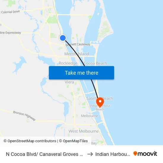 N Cocoa Blvd/ Canaveral Groves Blvd NE Corner to Indian Harbour Beach map