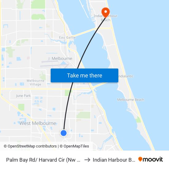 Palm Bay Rd/ Harvard Cir (Nw Corner) to Indian Harbour Beach map