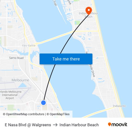 E Nasa Blvd @ Walgreens to Indian Harbour Beach map