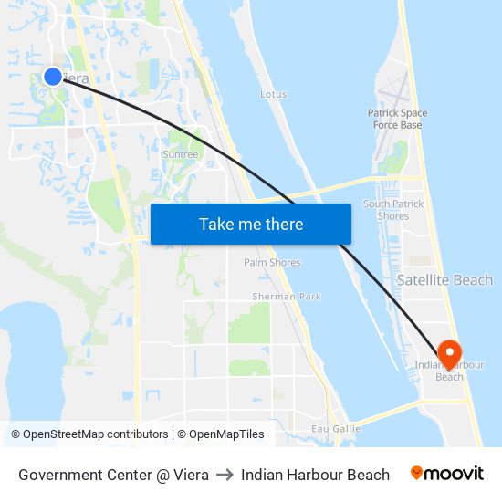 Government Center @ Viera to Indian Harbour Beach map