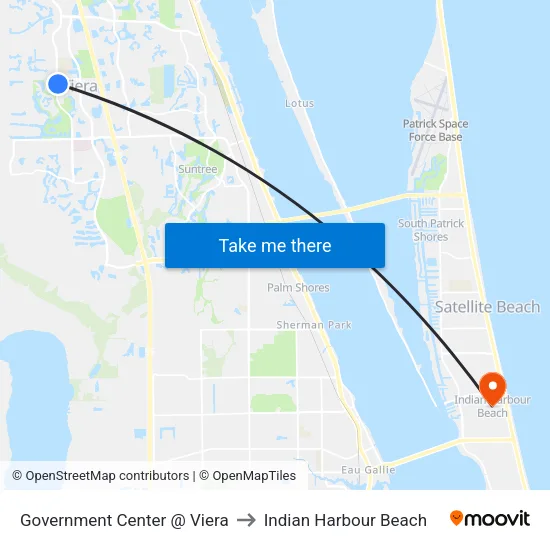 Government Center @ Viera to Indian Harbour Beach map