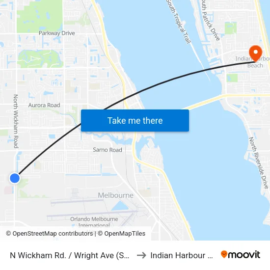 N Wickham Rd. / Wright Ave (Se Corner) to Indian Harbour Beach map